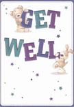 Cheerful and full of light, this get well card bursts with warmth and playful energy, brought to life by two adorable companions-a teddy bear and a lively puppy-who seem to leap from the page as they gently hold the oversized, colorful letters spelling 'Get Well.' The deep indigos and teals of the typography gleam brightly against a soft cream background, reminiscent of the morning sun filtering across Lambeth's open greens. Dotted stars in blues and purples glitter overhead, turning the scene into a tapestry of hope, much like the encouraging bouquets crafted and delivered across the borough. Every detail of the illustrated fur is soft and inviting, designed to offer the same comfort as a favorite plush toy or an expertly arranged bunch of flowers waiting on a doorstep in Clapham or Lambeth North. More than simple sentiment, this card is a heartfelt gesture-a comforting touch for anyone needing a little extra kindness on the road to recovery.